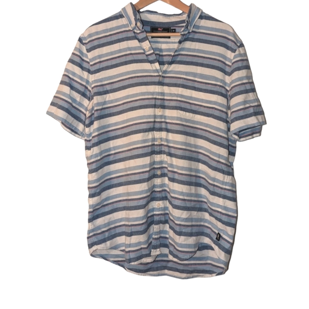 Vineyard Vines Slim Fit Murray Cotton Linen Button Down Casual Shirt Blue Pink - Picture 1 of 8
